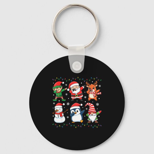Cute Christmas Dabbing Santa Elf Reindeer Boys Gir Key Ring (Front)