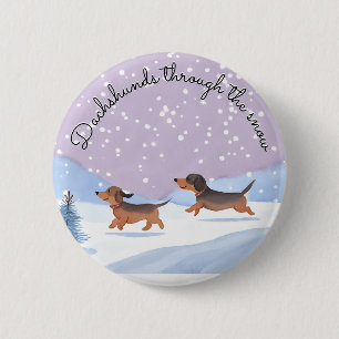 Cute Christmas Dachshunds Snow Sausage Dogs Doxie 6 Cm Round Badge