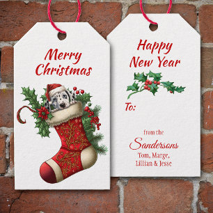 Cute Christmas Dalmatian Puppy Peeking Gift Tags