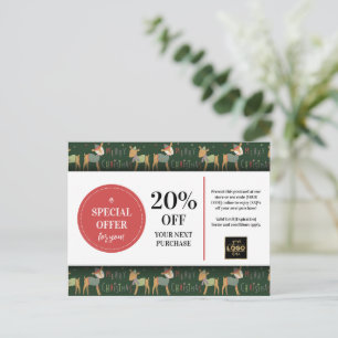 Cute Christmas Deer Custom Coupon Discount Postcard