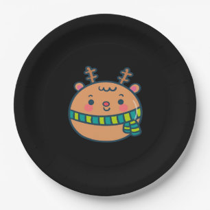 Cute Christmas Deer Festive Classic Design  Paper Plate