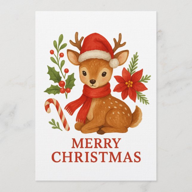 Cute Christmas Deer Greeting Card–Merry Christmas Invitation (Front)