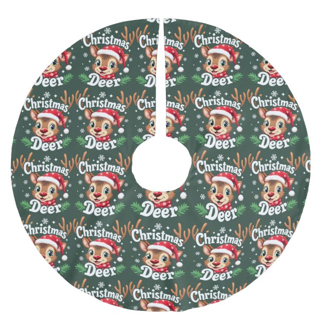 Cute Christmas Deer Illustration Brushed Polyester Tree Skirt (Front)