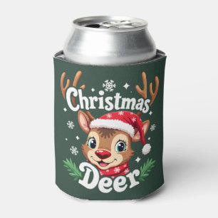 Cute Christmas Deer Illustration Can Cooler