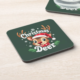 Cute Christmas Deer Illustration Coaster