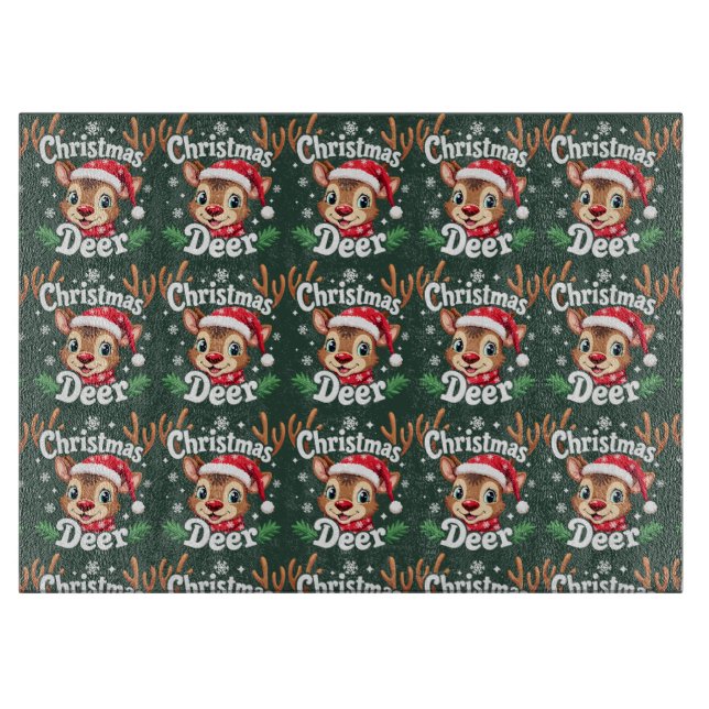 Cute Christmas Deer Illustration Cutting Board (Front)
