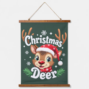Cute Christmas Deer Illustration Hanging Tapestry