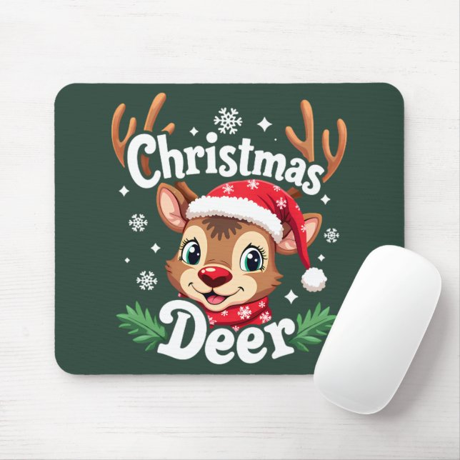 Cute Christmas Deer Illustration Mouse Pad (With Mouse)