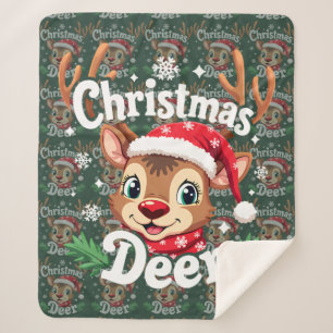 Cute Christmas Deer Illustration Sherpa Blanket