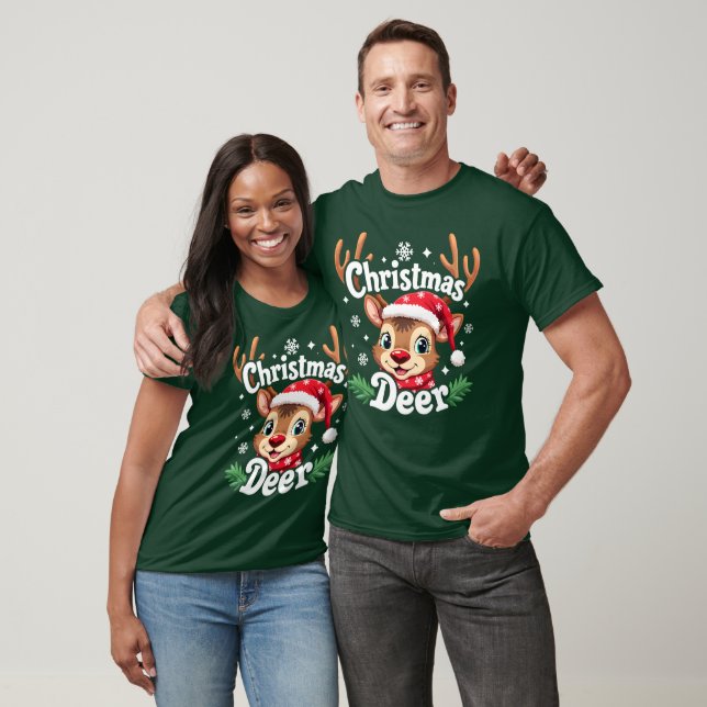 Cute Christmas Deer Illustration T-Shirt (Unisex)