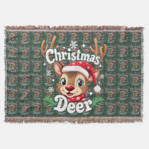 Cute Christmas Deer Illustration Throw Blanket