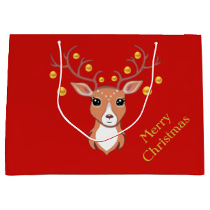 Cute Christmas Deer Large Gift Bag