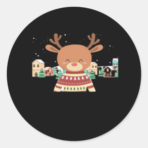 Cute Christmas Deer Minimal Design  Classic Round Sticker
