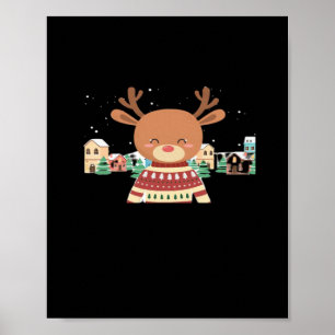 Cute Christmas Deer Minimal Design Poster