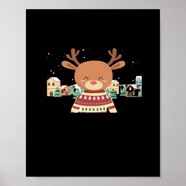 Cute Christmas Deer Minimal Design  Poster (Front)