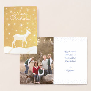 Cute Christmas Deer Night Starry Sky Photo Foil Card