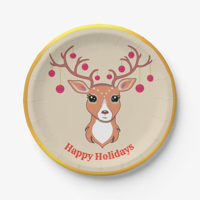 Cute Christmas Deer Paper Plate (Front)