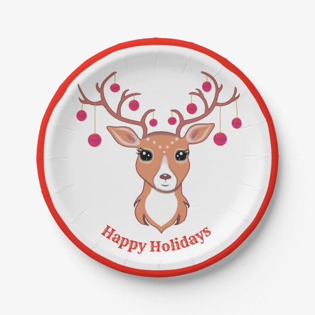 Cute Christmas Deer Paper Plate (Front)