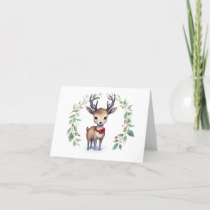 Cute Christmas Deer with Holiday Wreath BLANK 