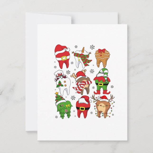 Cute Christmas Dental Tooth Characters Fun Holiday Card (Front)
