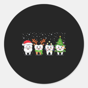 Cute Christmas Dental Tooth Characters Fun Holiday Classic Round Sticker