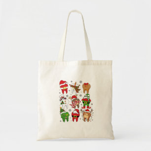 Cute Christmas Dental Tooth Characters Fun Holiday Tote Bag