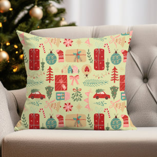 Cute Christmas Design in Preppy Pink and Mint Gree Cushion