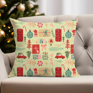 Cute Christmas Design in Preppy Pink and Mint Gree Cushion