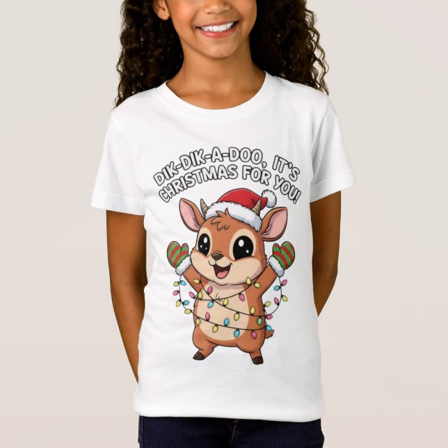Cute Christmas Dik-Dik – Festive Holiday Lights &  T-Shirt (Front)