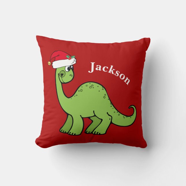 Cute Christmas Dinosaur Custom Red Kids Cushion (Front)