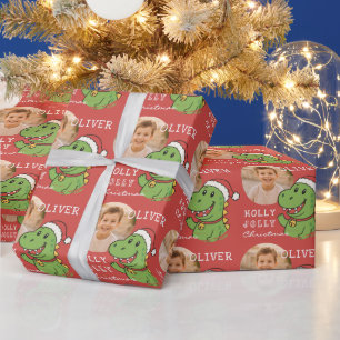 Cute Christmas Dinosaur Photo Kids Wrapping Paper