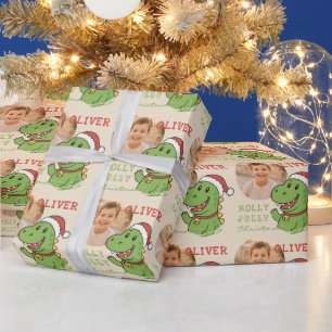 Cute Christmas Dinosaur Photo Kids Wrapping Paper