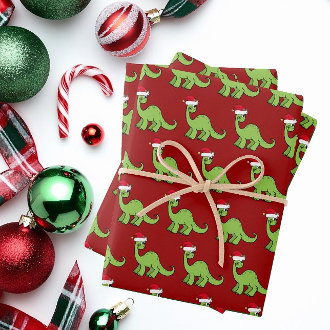 Cute Christmas Dinosaur Santa Red Kids Holiday Wrapping Paper Sheet (Creator Uploaded)