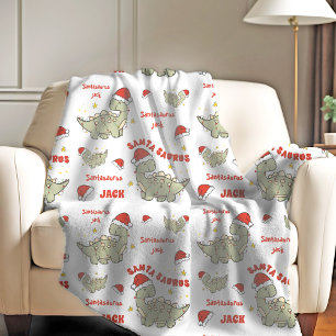 Cute Christmas Dinosaur Santasaurus Name Fleece Blanket