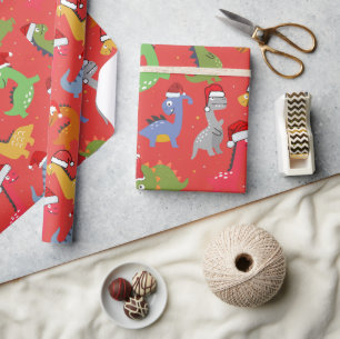 Cute Christmas Dinosaur Wrapping Paper