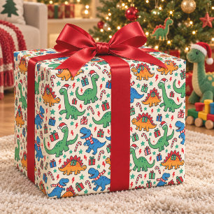 Cute Christmas Dinosaur Wrapping Paper for Kids