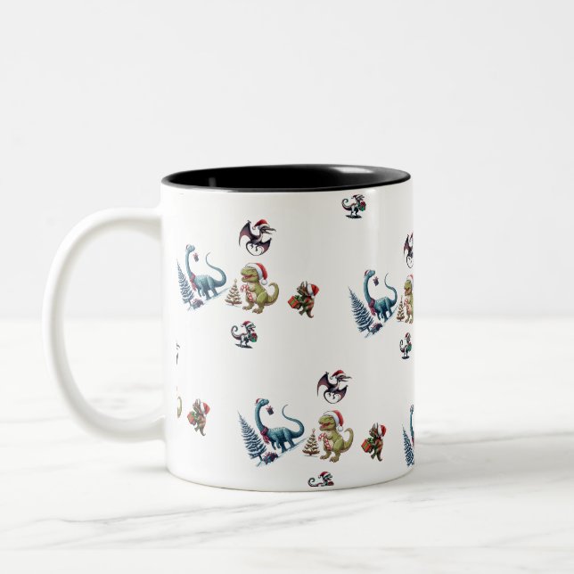 Cute Christmas Dinosaurs  Two-Tone Coffee Mug (Left)