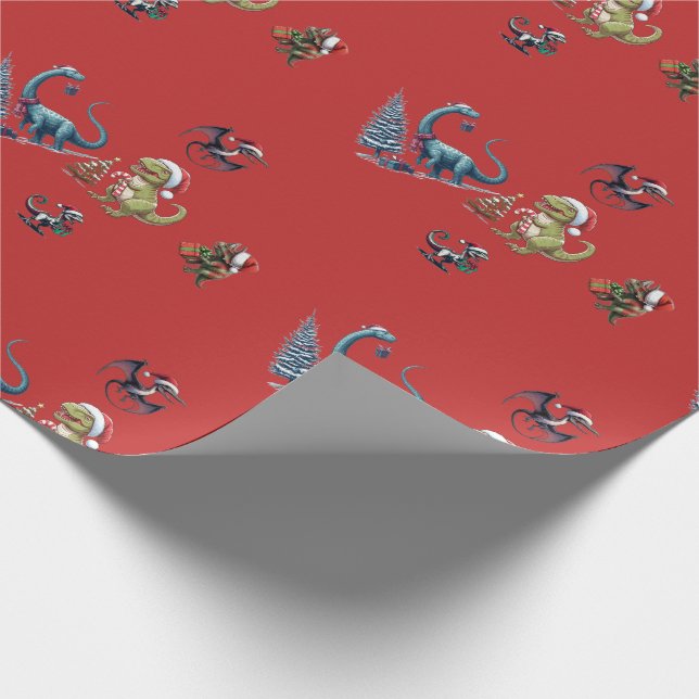 Cute Christmas Dinosaurs Wrapping Paper (Corner)