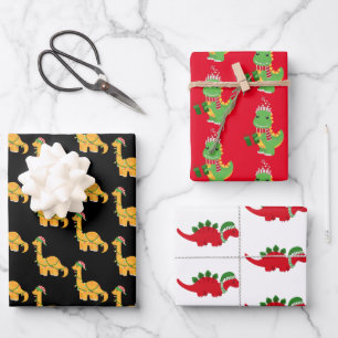 Cute Christmas Dinosaurs Wrapping Paper Sheet