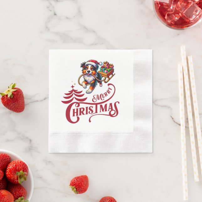 Cute Christmas Dog Australian Shepherd Napkin (Insitu)