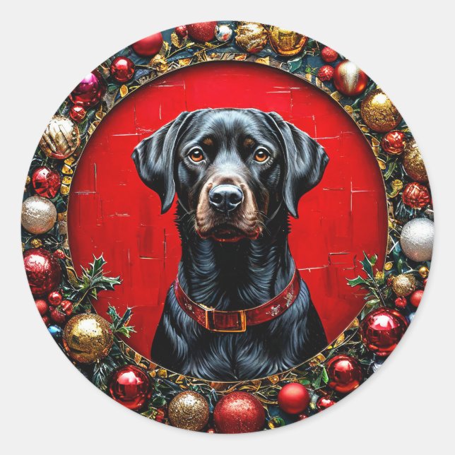 Cute christmas dog classic round sticker (Front)