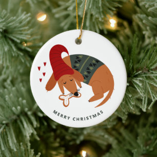 Cute Christmas Dog Customisable Ceramic Tree Decoration