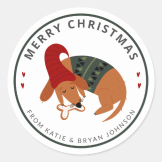 Cute Christmas Dog Customisable Classic Round Sticker