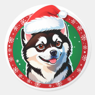 Cute Christmas Dog Festive Christmas Circle Classic Round Sticker
