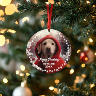 Cute Christmas Dog Happy Holiday 2-Sided 2-Photo  Ornament