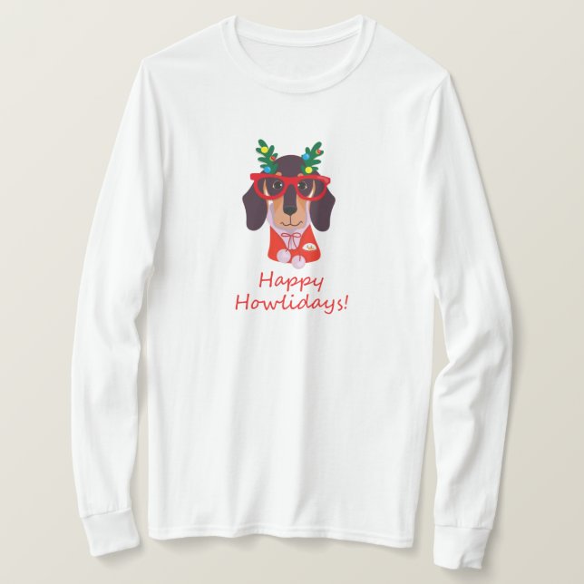 Cute Christmas Dog Howlidays Doxie Funny Dachshund T-Shirt (Design Front)