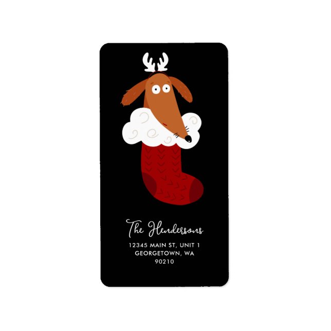 Cute Christmas Dog in Stocking Vertical Label (Front)