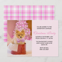 Cute Christmas Dog Photo with Pink Bow & Tree