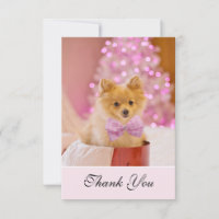 Cute Christmas Dog Photo with Pink Bow & Tree