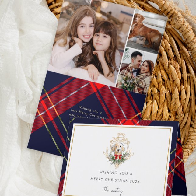 Cute Christmas Dog Plaid Photo Collage Holiday Card (Creator Uploaded)